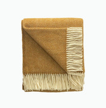 Load image into Gallery viewer, Fishbone Pure New Wool Blanket in Mustard