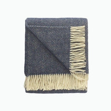 Load image into Gallery viewer, Fishbone Pure New Wool Blanket in Navy Blue - James &amp; May