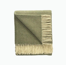 Load image into Gallery viewer, Fishbone Pure New Wool Blanket in Olive Green - James &amp; May