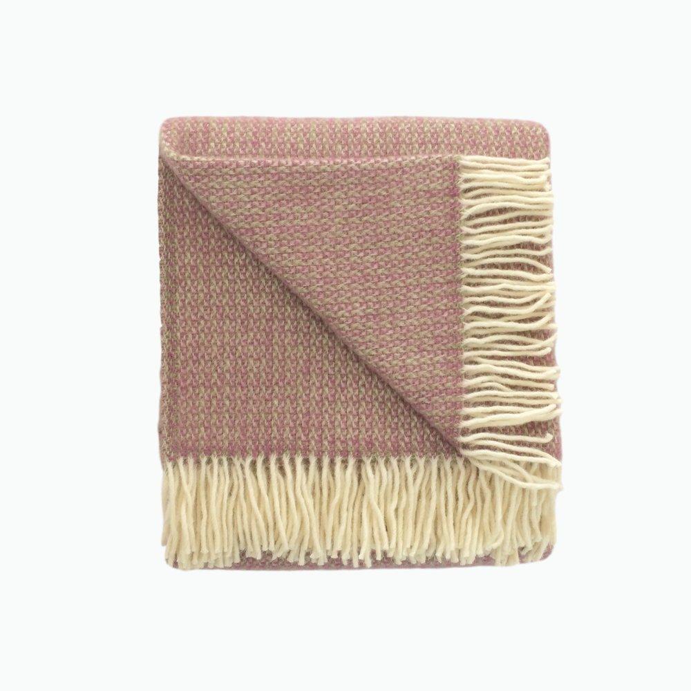 Illusion Pure New Wool Blanket in Raspberry and Sage