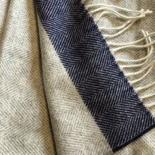 Load image into Gallery viewer, Lambswool Herringbone Scarf in Silver &amp; Navy - James &amp; May