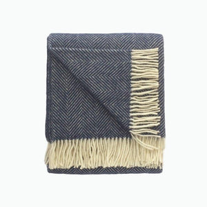 Fishbone Pure New Wool Blanket in Navy Blue - James & May