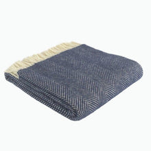 Load image into Gallery viewer, Fishbone Wool Blanket in Navy Blue - James &amp; May