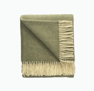 Fishbone Pure New Wool Blanket in Olive Green - James & May