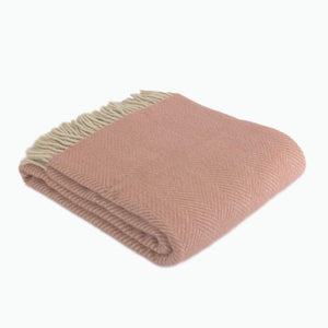 Herringbone Wool Blanket in Pink and Pearl - James & May