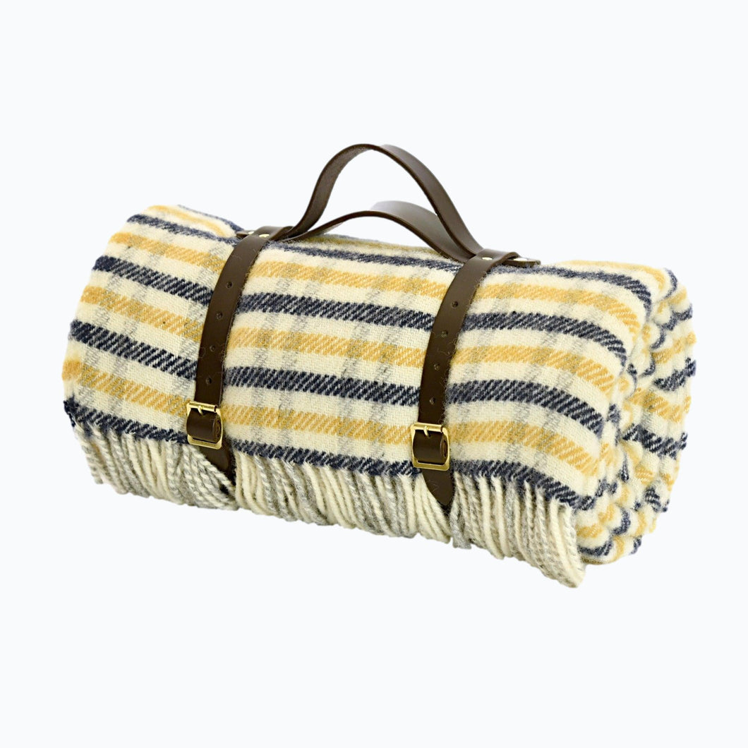 Hillside Wool Picnic Blanket in Ochre & Navy - James & May