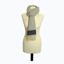 Load image into Gallery viewer, Lambswool Herringbone Scarf in Silver &amp; Navy - James &amp; May