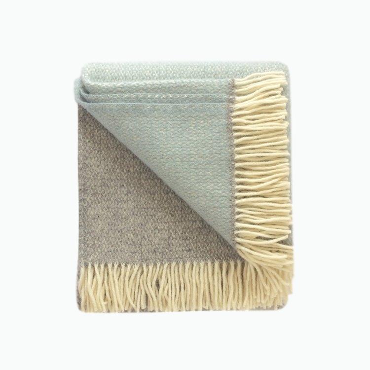 Panel Wool Blanket in Grey and Duck Egg - James & May – James & May
