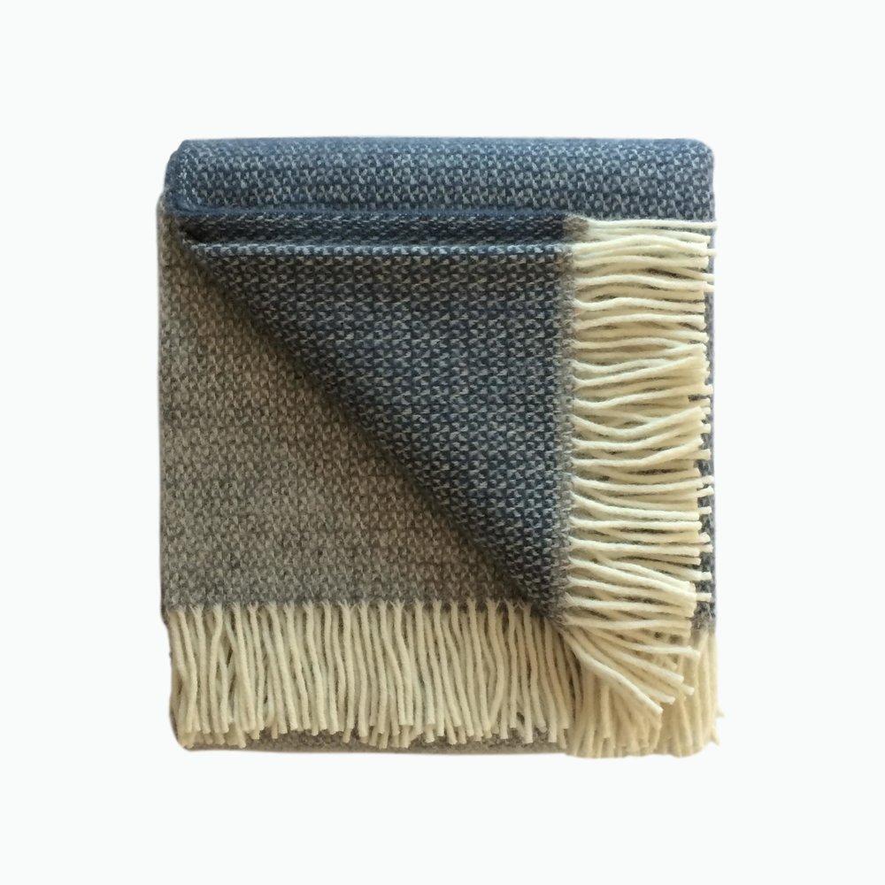 Panel Pure New Wool Blanket in Grey and Slate Blue