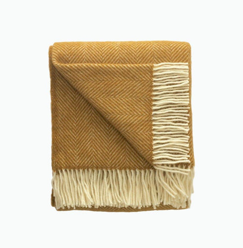 Small Fishbone Wool Blanket in Mustard - James & May