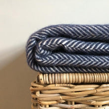 Load image into Gallery viewer, Two Stripe Wool Blanket in Navy and Silver - James &amp; May