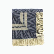 Load image into Gallery viewer, Two Stripe Wool Blanket in Navy and Silver - James &amp; May